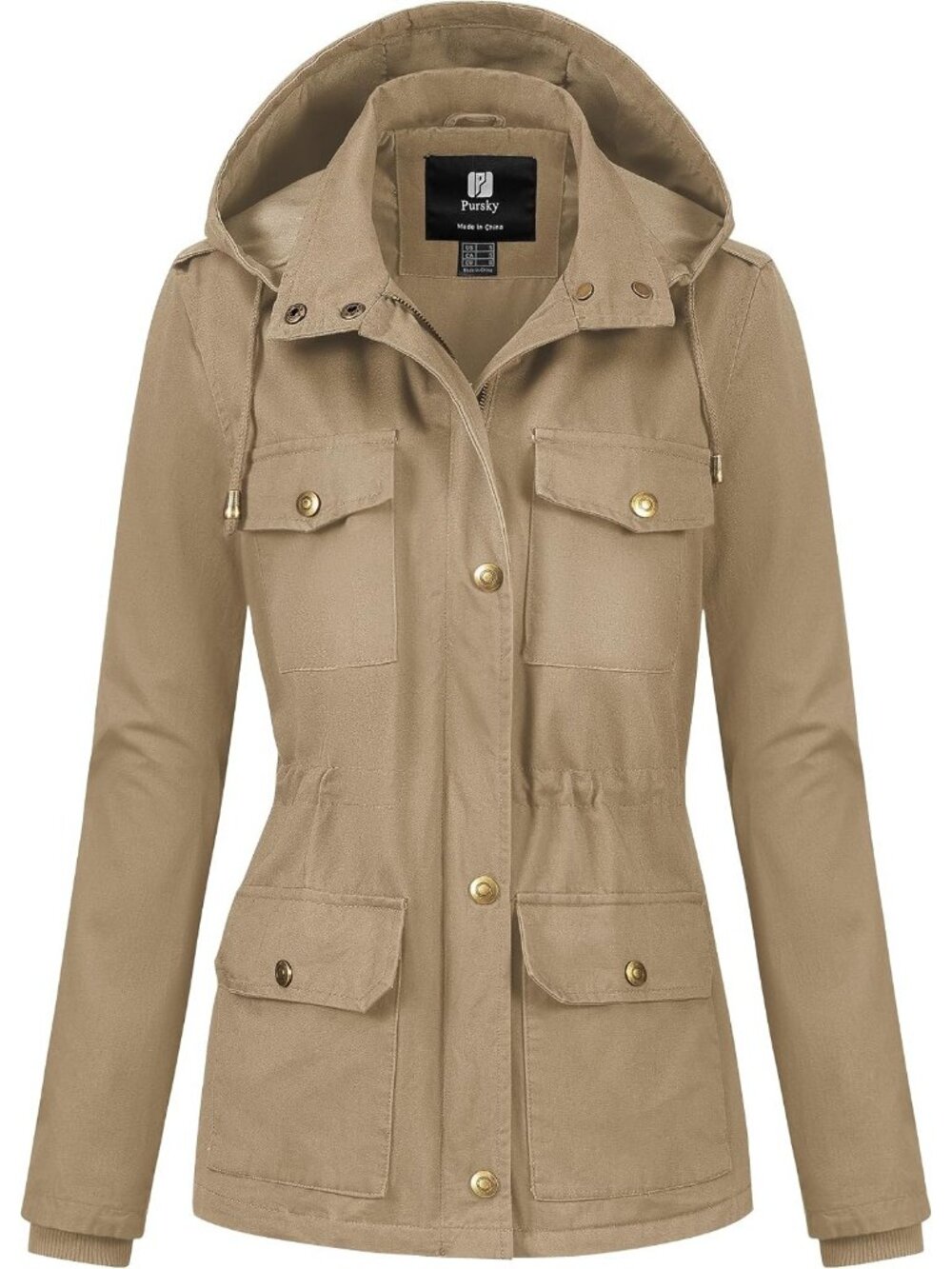 Women's Khaki Cotton Anorak Lightweight Military Jacket Warm Utility Casual Coat